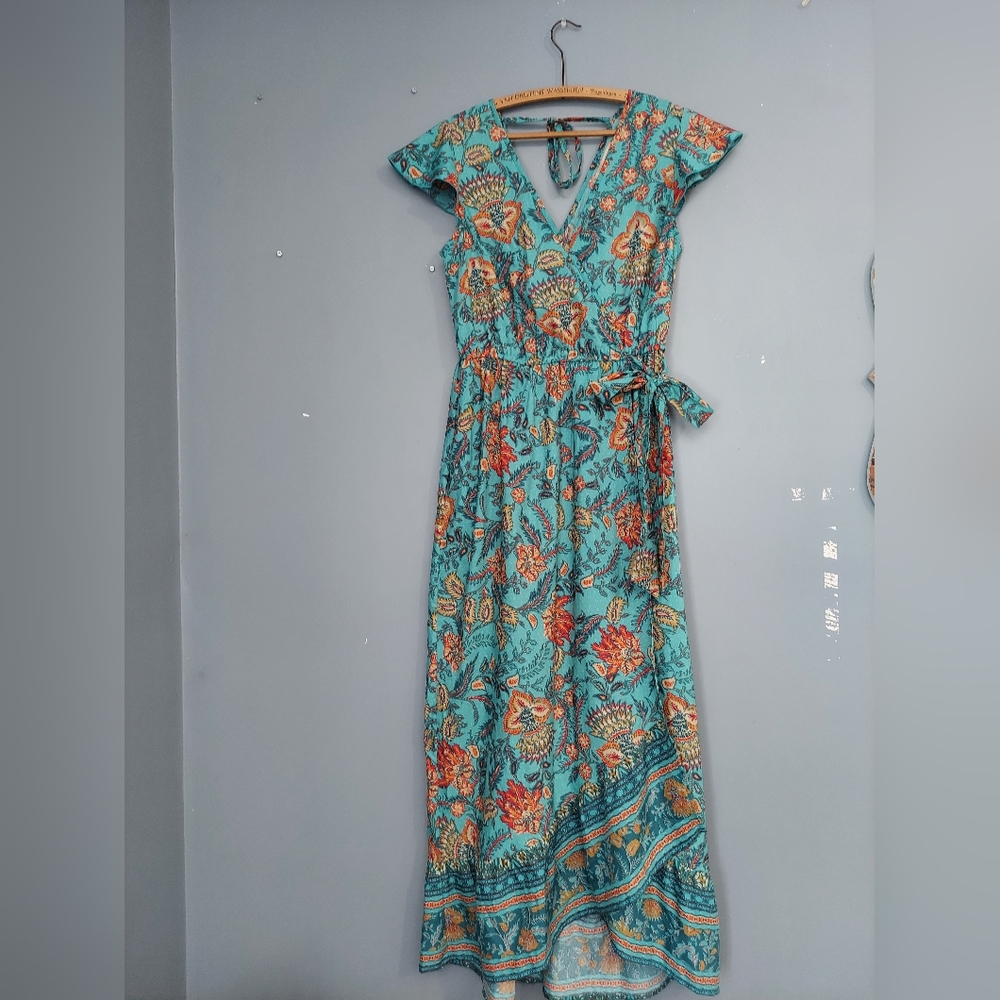 Patterned Bright Blue Dress, Size M, Land of the Free